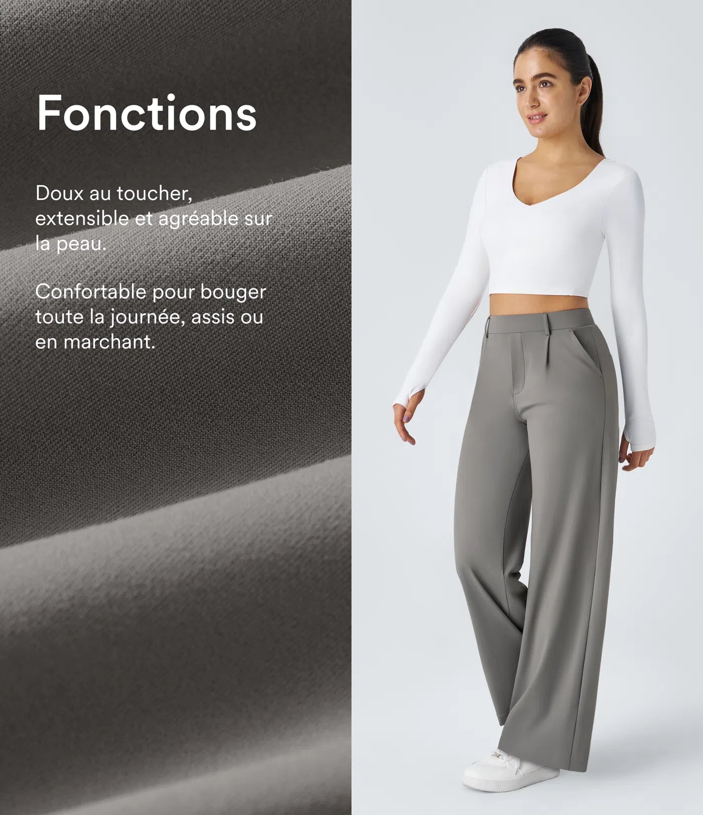 Pantalon tailleur ALERA Flex™ DayStretch à taille haute, coupe droite, avec poches pratiques.