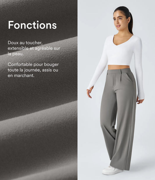 Pantalon tailleur ALERA Flex™ DayStretch à taille haute, coupe droite, avec poches pratiques.