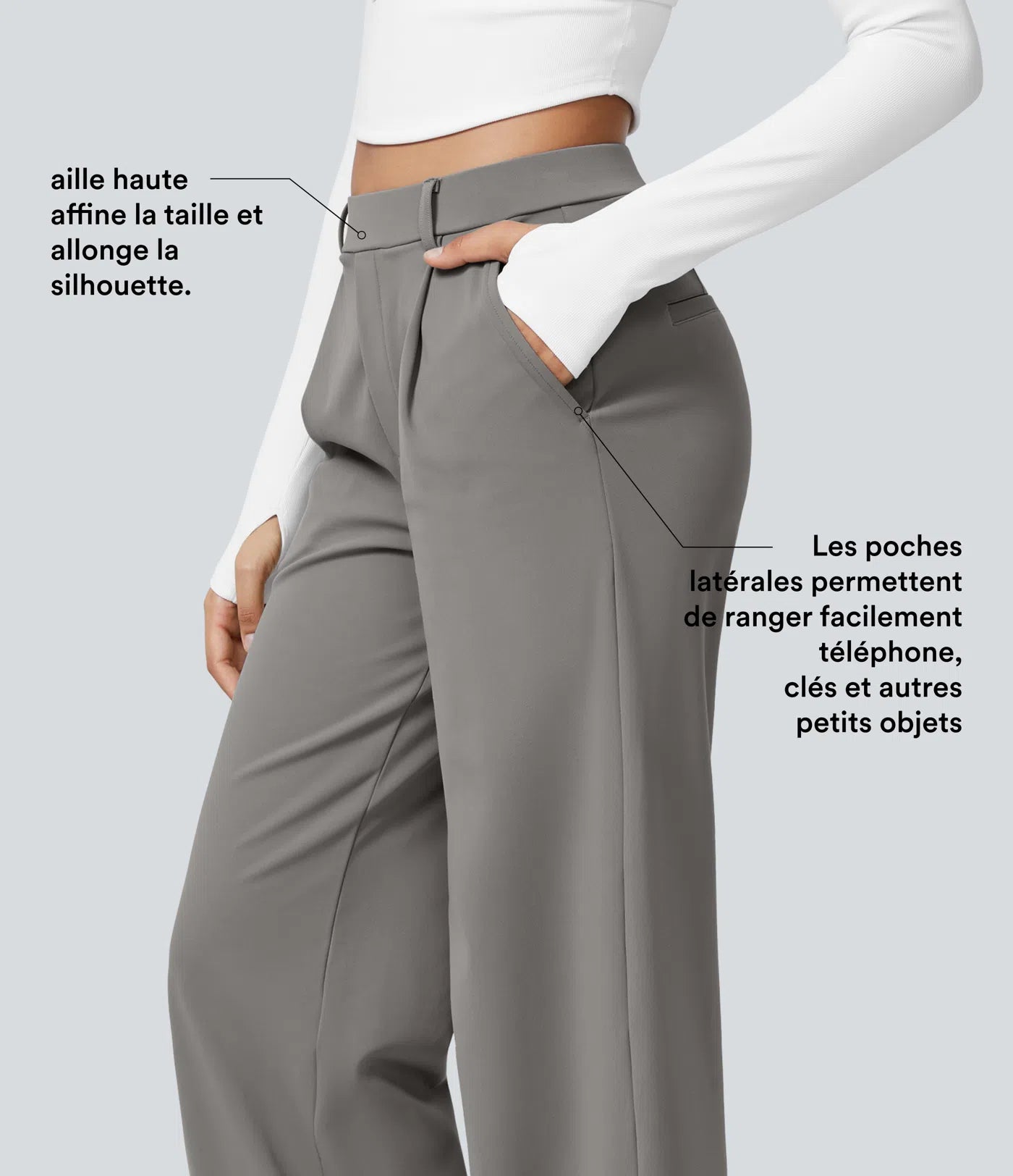 Pantalon tailleur ALERA Flex™ DayStretch à taille haute, coupe droite, avec poches pratiques.